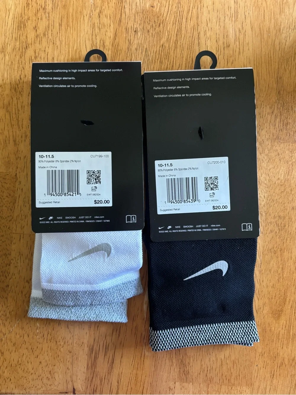 Nike Spark Cushioned Running Socks Bundle - White Ankle & Black Crew (M 10-11.5)